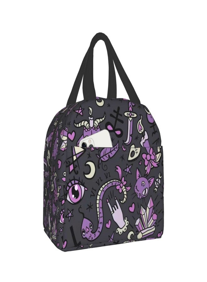Funacola Magic Goth Spooky Gray Purple Black Lunch Box Reusable Halloween Lunch Bag Witch Insulated Meal Bags Food Container For Boys Girls Men Women Kids School Work Travel Picnic - Image 1